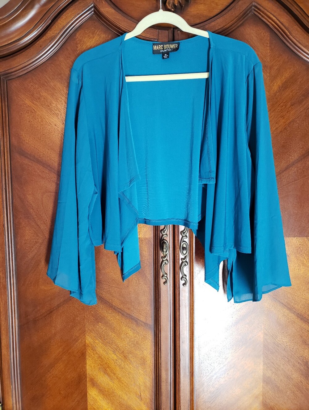 Marc Bouwer Unlimited Teal Cropped Open Front Draped Cardigan Shrug
